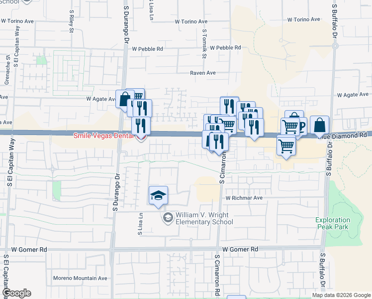 map of restaurants, bars, coffee shops, grocery stores, and more near 9281 Night Mesa Street in Las Vegas