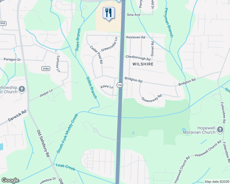 map of restaurants, bars, coffee shops, grocery stores, and more near 3761 Holmes Creek Place in Winston-Salem