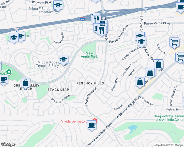 map of restaurants, bars, coffee shops, grocery stores, and more near 1843 Vista Pointe Avenue in Henderson