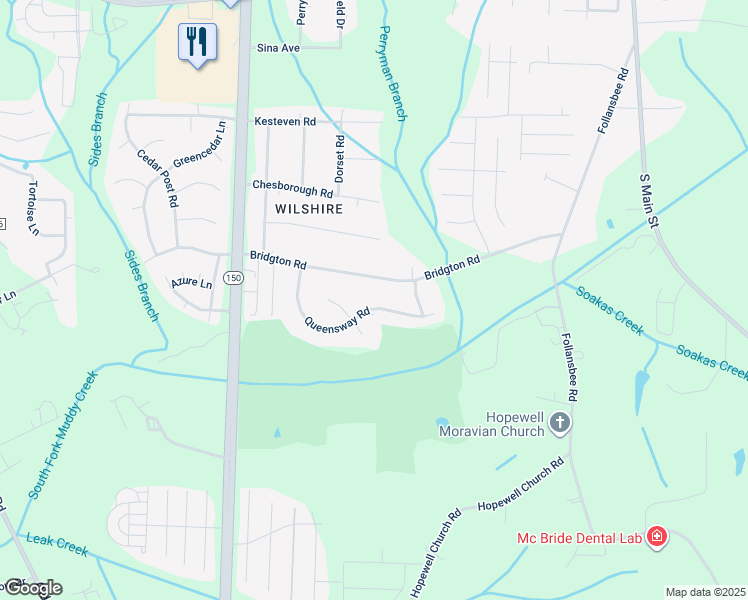 map of restaurants, bars, coffee shops, grocery stores, and more near 5111 Queensway Road in Winston-Salem