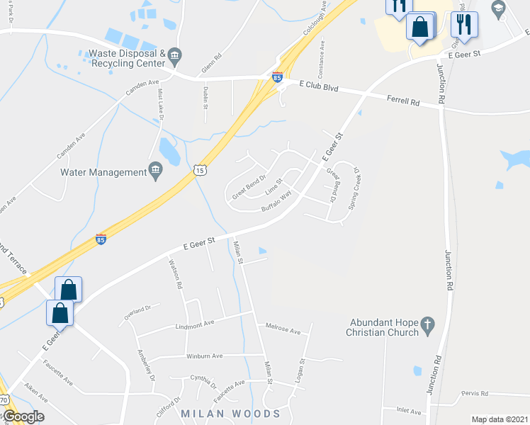 map of restaurants, bars, coffee shops, grocery stores, and more near 2030 Buffalo Way in Durham