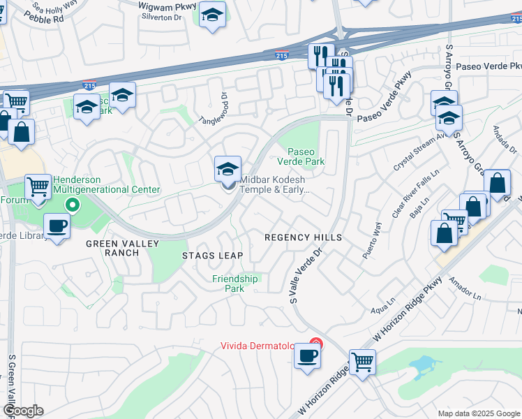 map of restaurants, bars, coffee shops, grocery stores, and more near 258 Whitewater Village Court in Henderson