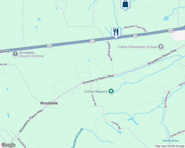 map of restaurants, bars, coffee shops, grocery stores, and more near 8150 Broken Rock Lane in Knoxville
