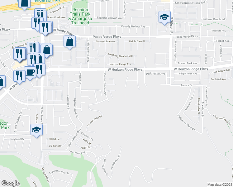map of restaurants, bars, coffee shops, grocery stores, and more near 1163 El Nido Court in Henderson
