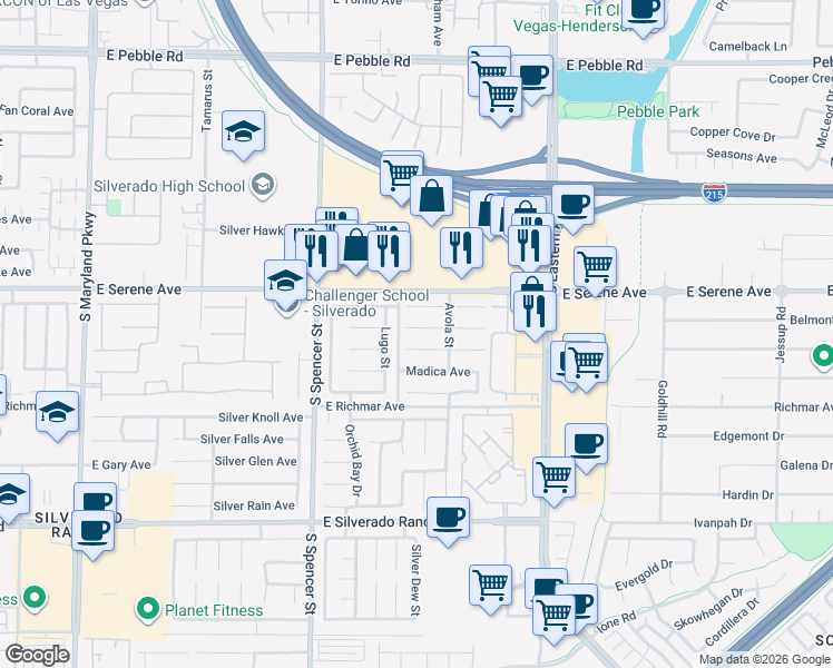 map of restaurants, bars, coffee shops, grocery stores, and more near 2094 Lipari Court in Las Vegas
