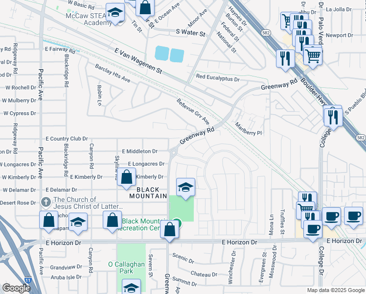 map of restaurants, bars, coffee shops, grocery stores, and more near 214 Augusta Ridge Court in Henderson
