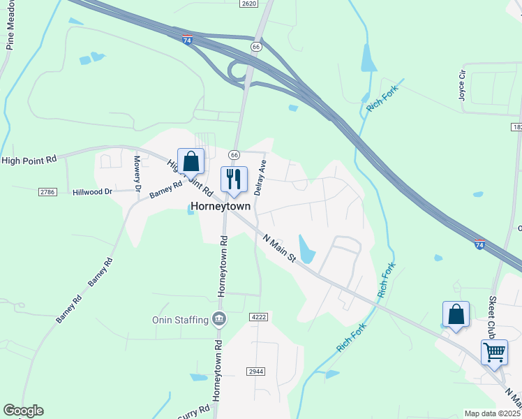 map of restaurants, bars, coffee shops, grocery stores, and more near 112 Delray Avenue in High Point