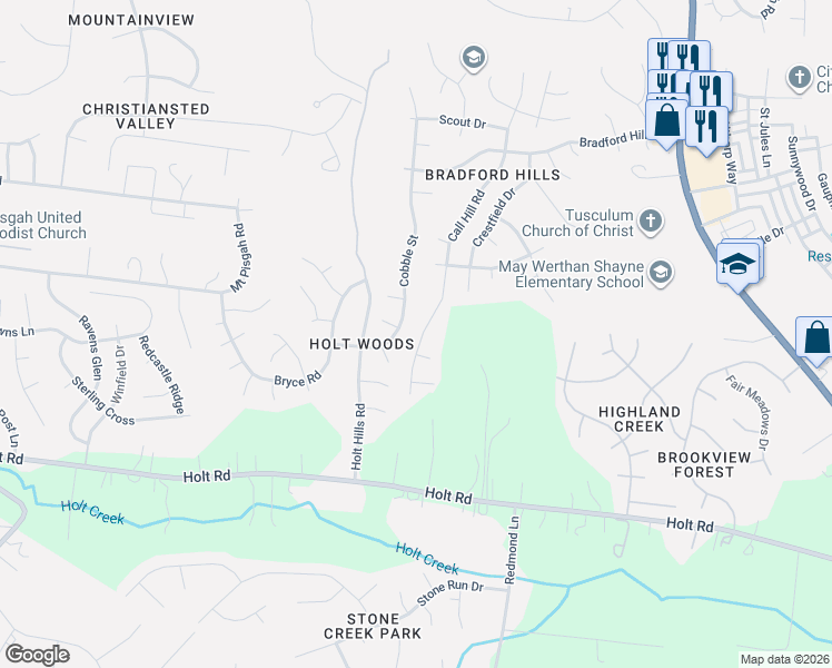 map of restaurants, bars, coffee shops, grocery stores, and more near 2845 Call Hill Road in Nashville