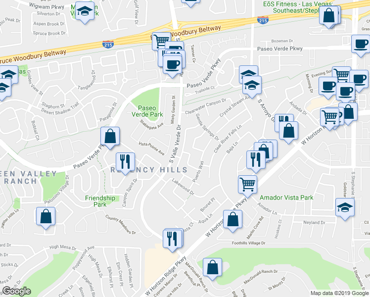map of restaurants, bars, coffee shops, grocery stores, and more near 264 Timber Hollow Street in Henderson