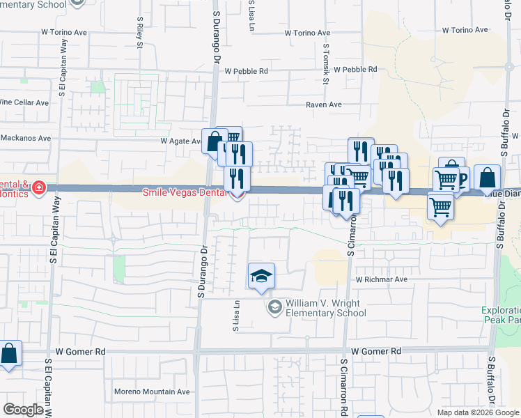map of restaurants, bars, coffee shops, grocery stores, and more near 8485 Classique Avenue in Las Vegas