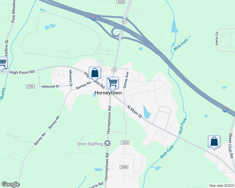 map of restaurants, bars, coffee shops, grocery stores, and more near 5280 High Point Road in High Point
