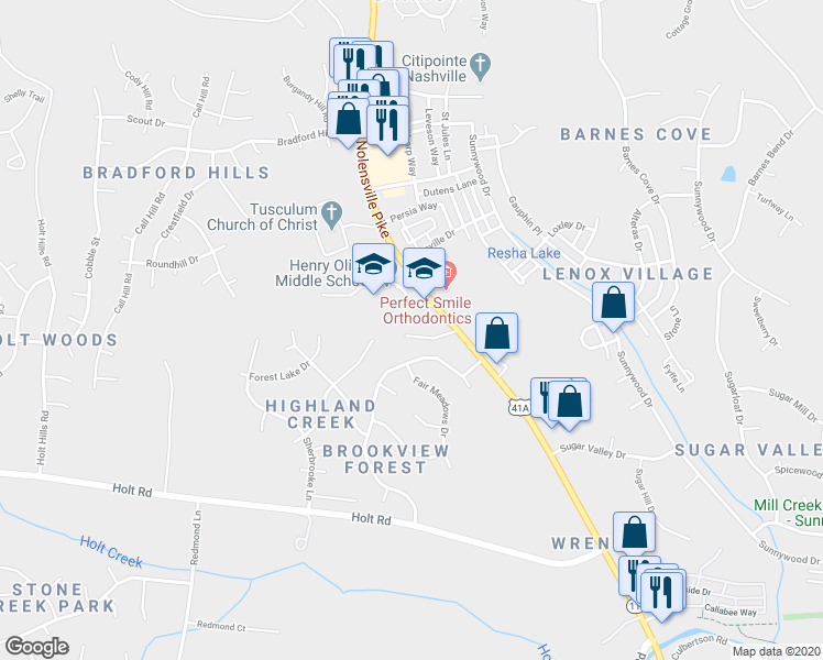 map of restaurants, bars, coffee shops, grocery stores, and more near 3720 Shane Point Place in Nashville