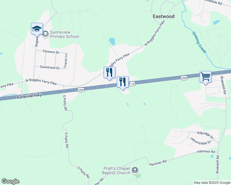 map of restaurants, bars, coffee shops, grocery stores, and more near 109 Boundary Lane in Knoxville
