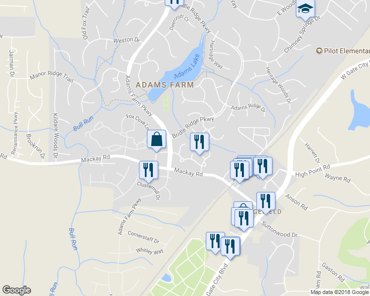 map of restaurants, bars, coffee shops, grocery stores, and more near 2010 Saddlegate Court in Greensboro