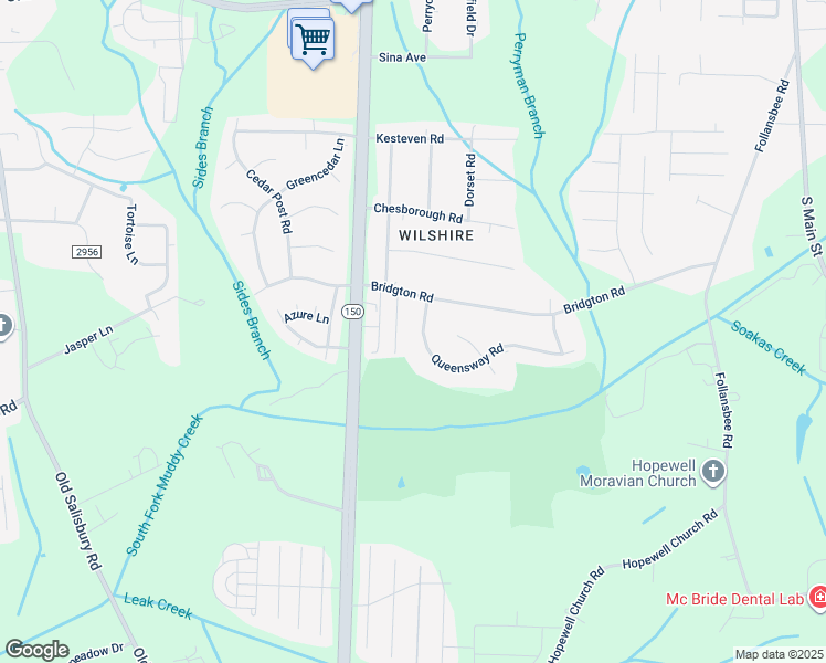 map of restaurants, bars, coffee shops, grocery stores, and more near 5010 Queensway Road in Winston-Salem