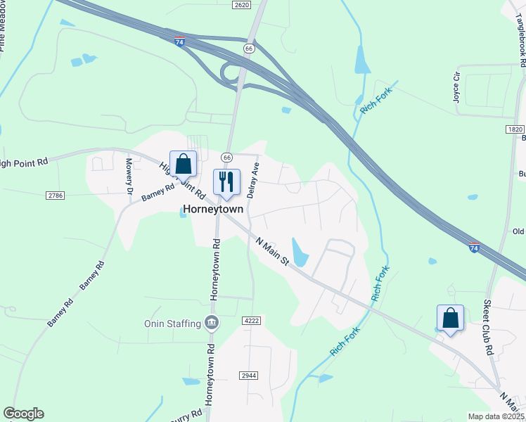 map of restaurants, bars, coffee shops, grocery stores, and more near 4024 North Main Street in High Point