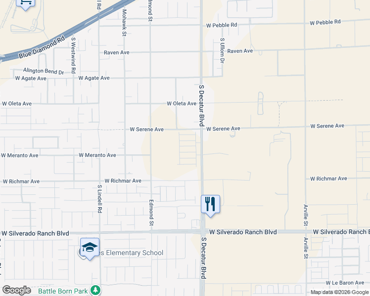 map of restaurants, bars, coffee shops, grocery stores, and more near 9380 South Decatur Boulevard in Las Vegas