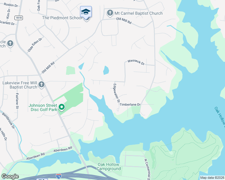 map of restaurants, bars, coffee shops, grocery stores, and more near 3831 Edgewater Street in High Point