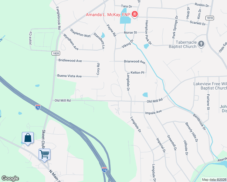 map of restaurants, bars, coffee shops, grocery stores, and more near 157 Old Mill Road in High Point