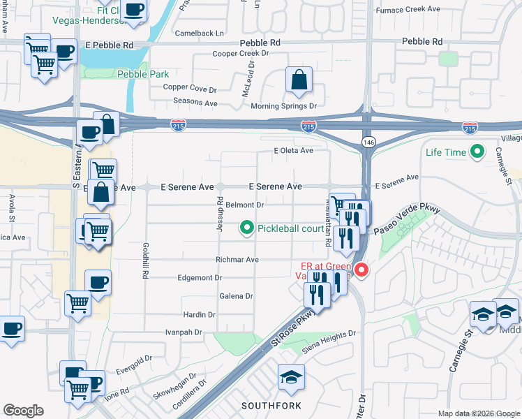 map of restaurants, bars, coffee shops, grocery stores, and more near 2818 Belmont Drive in Henderson
