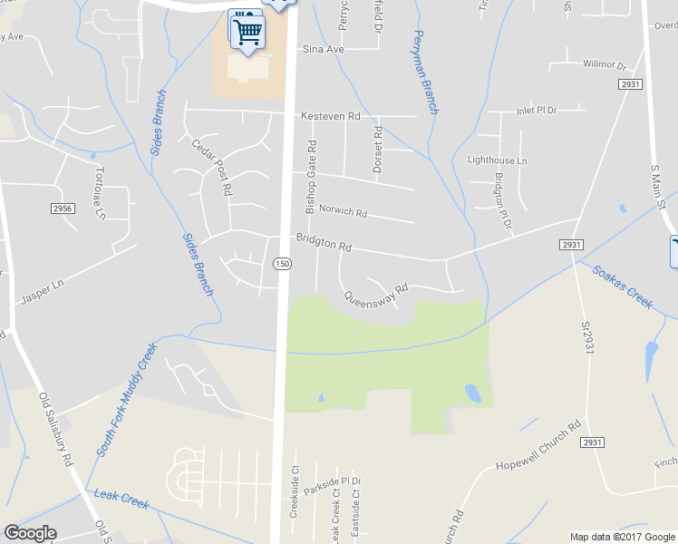 map of restaurants, bars, coffee shops, grocery stores, and more near 5010 Queensway Road in Winston-Salem