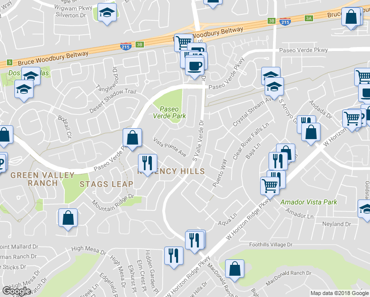 map of restaurants, bars, coffee shops, grocery stores, and more near 271 Cattlebaron Terrace in Henderson