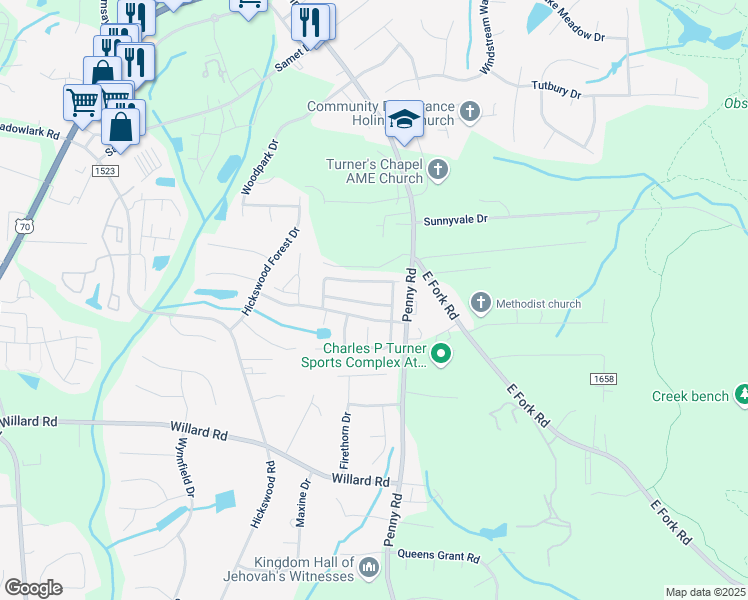 map of restaurants, bars, coffee shops, grocery stores, and more near 2979 Cloverwood Drive in High Point