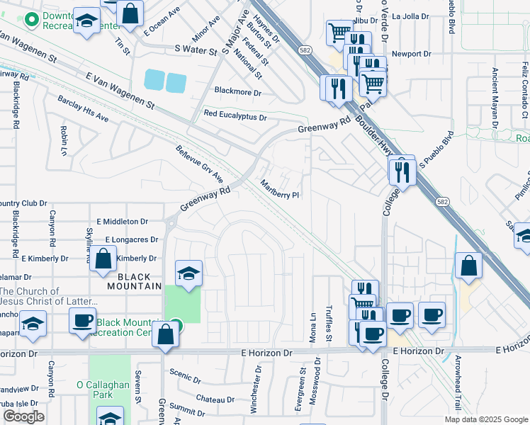 map of restaurants, bars, coffee shops, grocery stores, and more near 314 Robson Ridge Lane in Henderson