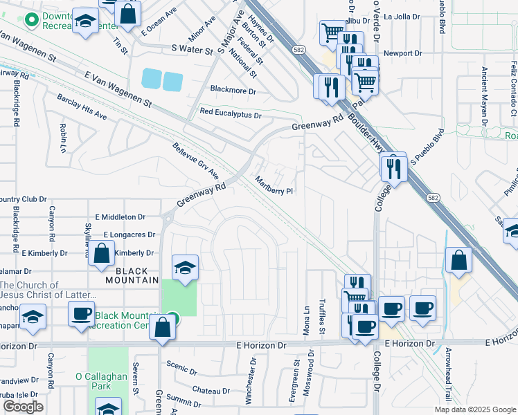 map of restaurants, bars, coffee shops, grocery stores, and more near 314 Robson Ridge Lane in Henderson