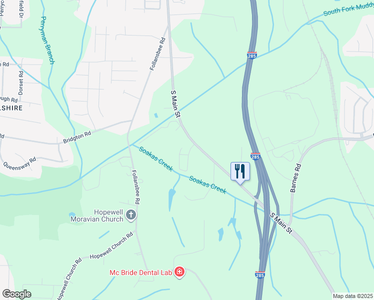 map of restaurants, bars, coffee shops, grocery stores, and more near 4630 South Main Street in Winston-Salem
