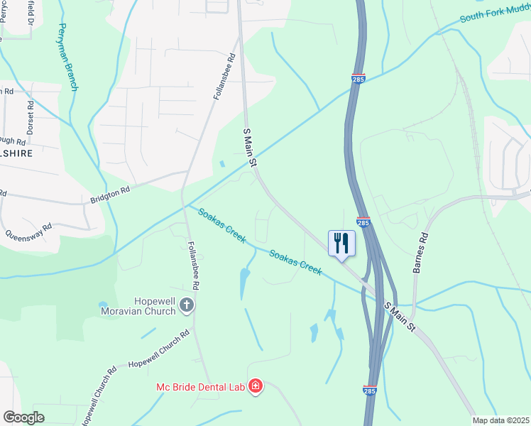 map of restaurants, bars, coffee shops, grocery stores, and more near 4630 South Main Street in Winston-Salem