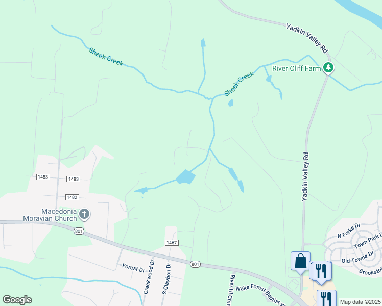 map of restaurants, bars, coffee shops, grocery stores, and more near 255 Morning Star Drive in Advance