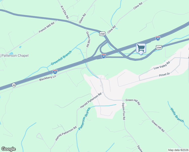 map of restaurants, bars, coffee shops, grocery stores, and more near 500 Green Hill Road in Dandridge