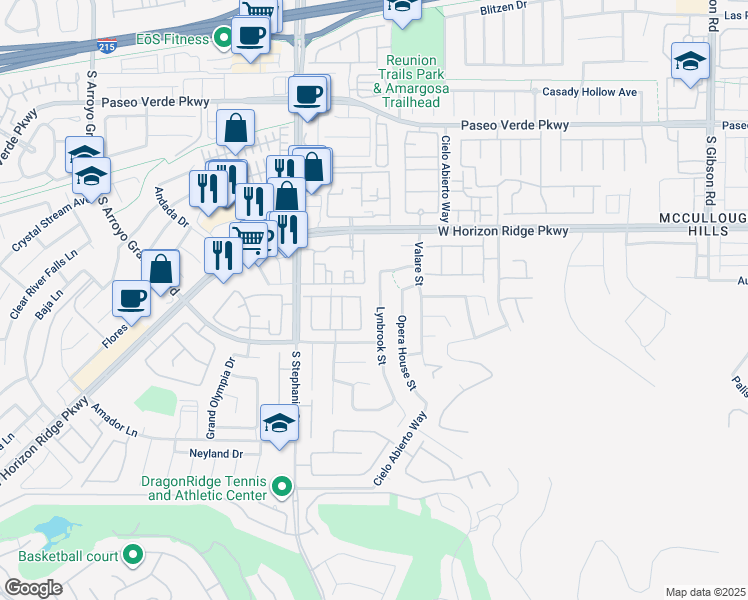 map of restaurants, bars, coffee shops, grocery stores, and more near 203 Lynbrook Street in Henderson
