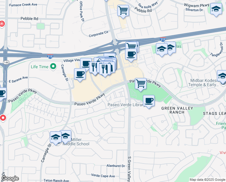 map of restaurants, bars, coffee shops, grocery stores, and more near 2280 Paseo Verde Parkway in Henderson