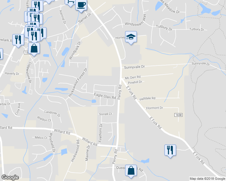 map of restaurants, bars, coffee shops, grocery stores, and more near 2979 Cloverwood Drive in High Point