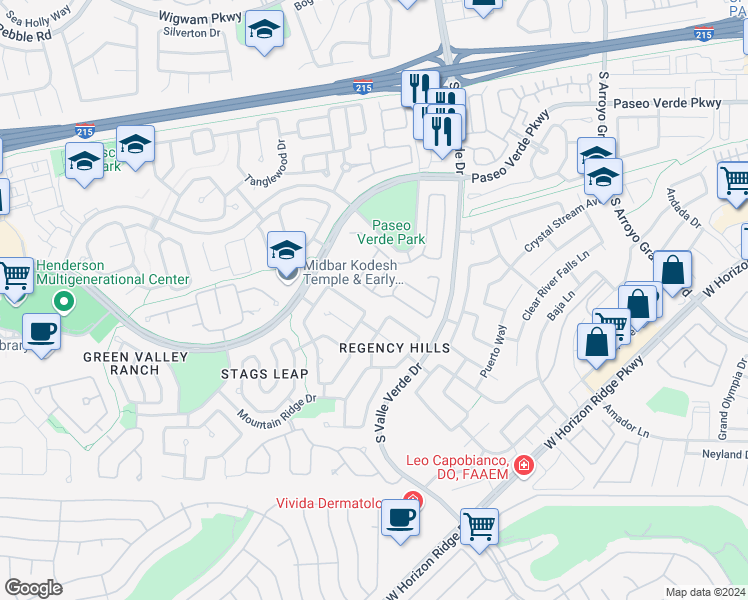 map of restaurants, bars, coffee shops, grocery stores, and more near 1851 Vista Pointe Avenue in Henderson