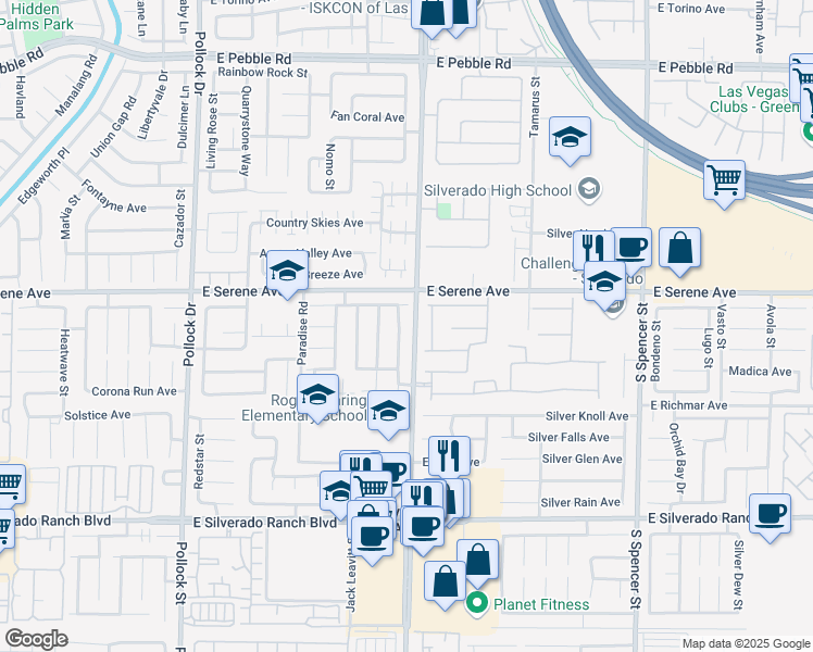 map of restaurants, bars, coffee shops, grocery stores, and more near 9362 Santa Fe Rose Street in Las Vegas
