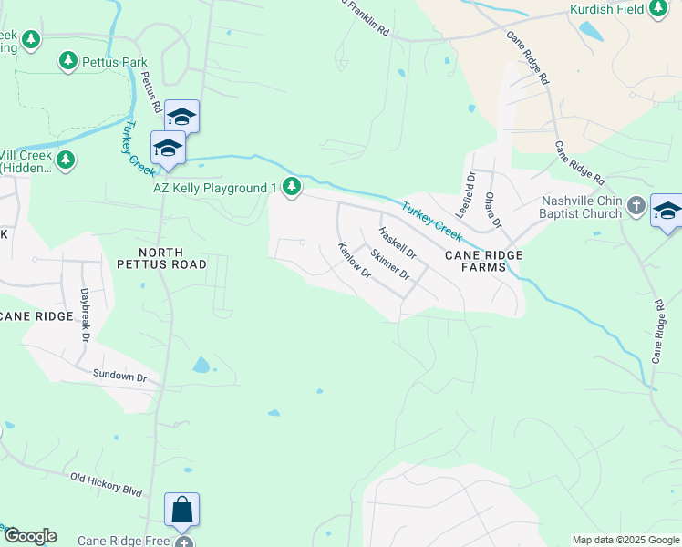 map of restaurants, bars, coffee shops, grocery stores, and more near 3005 Katonka Drive in Nashville