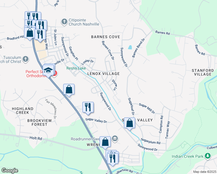 map of restaurants, bars, coffee shops, grocery stores, and more near 2626 Avery Park Drive in Nashville