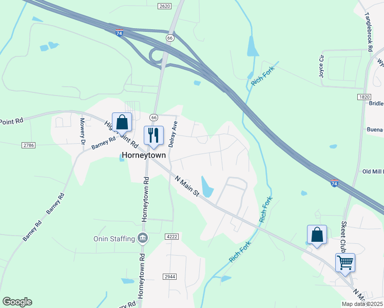 map of restaurants, bars, coffee shops, grocery stores, and more near 121 Centerpiece Drive in High Point