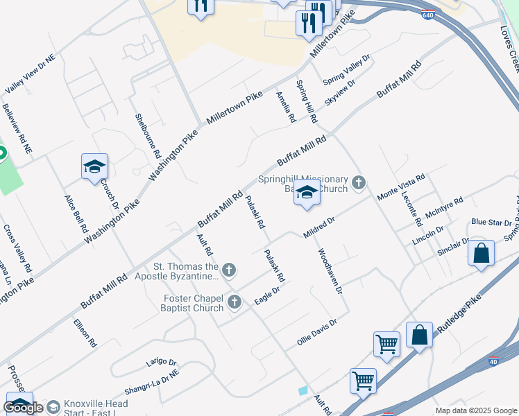 map of restaurants, bars, coffee shops, grocery stores, and more near 2509 Pulaski Road in Knoxville