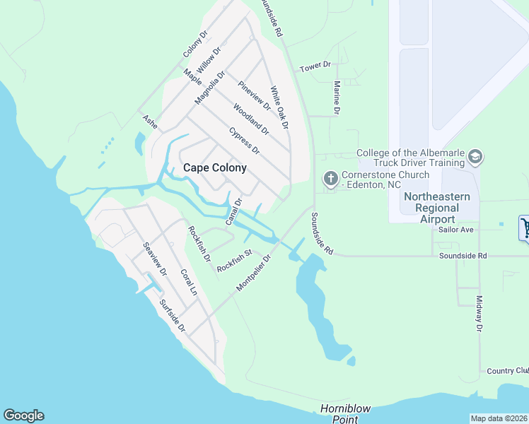 map of restaurants, bars, coffee shops, grocery stores, and more near 814 White Oak Drive in Edenton