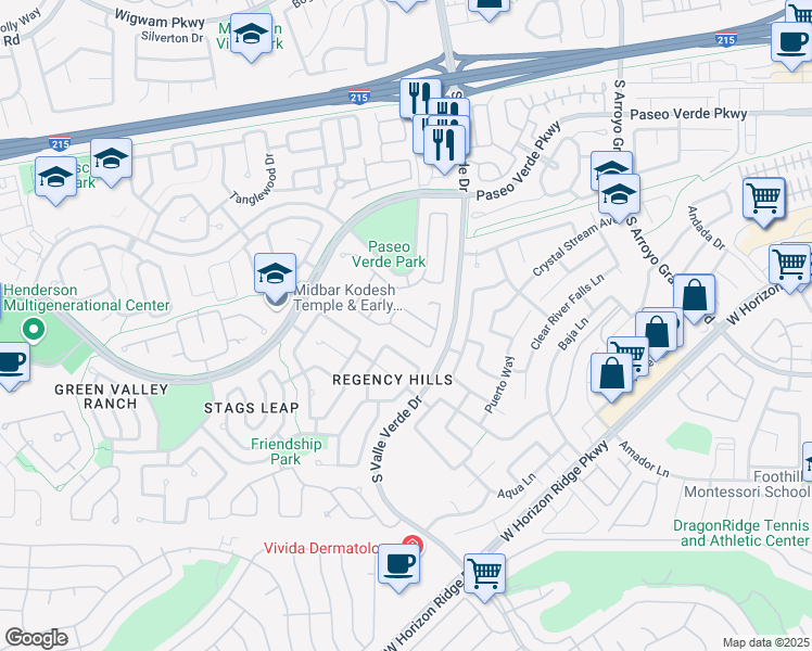 map of restaurants, bars, coffee shops, grocery stores, and more near 1840 Vista Pointe Avenue in Henderson