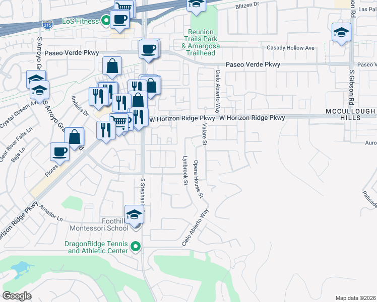 map of restaurants, bars, coffee shops, grocery stores, and more near 202 Lynbrook Street in Henderson