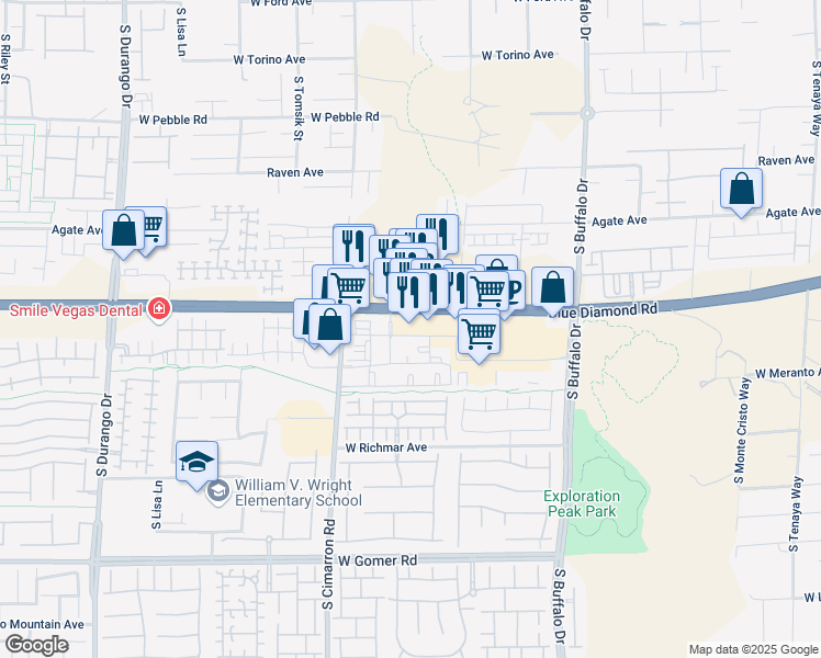 map of restaurants, bars, coffee shops, grocery stores, and more near 8085 Blue Diamond Road in Las Vegas