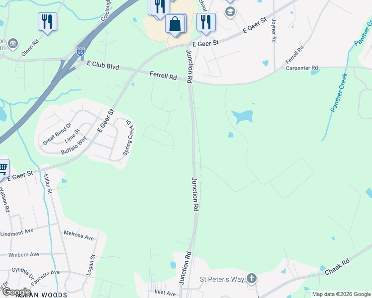 map of restaurants, bars, coffee shops, grocery stores, and more near 1209 Junction Road in Durham