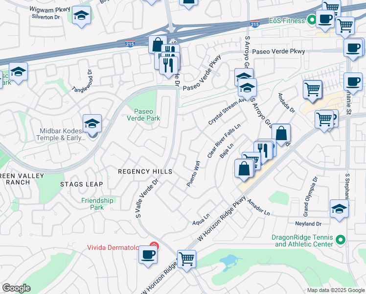map of restaurants, bars, coffee shops, grocery stores, and more near 262 Timber Hollow Street in Henderson