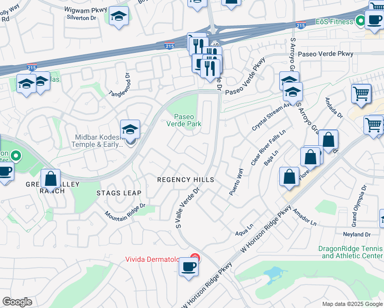 map of restaurants, bars, coffee shops, grocery stores, and more near 1840 Vista Pointe Avenue in Henderson