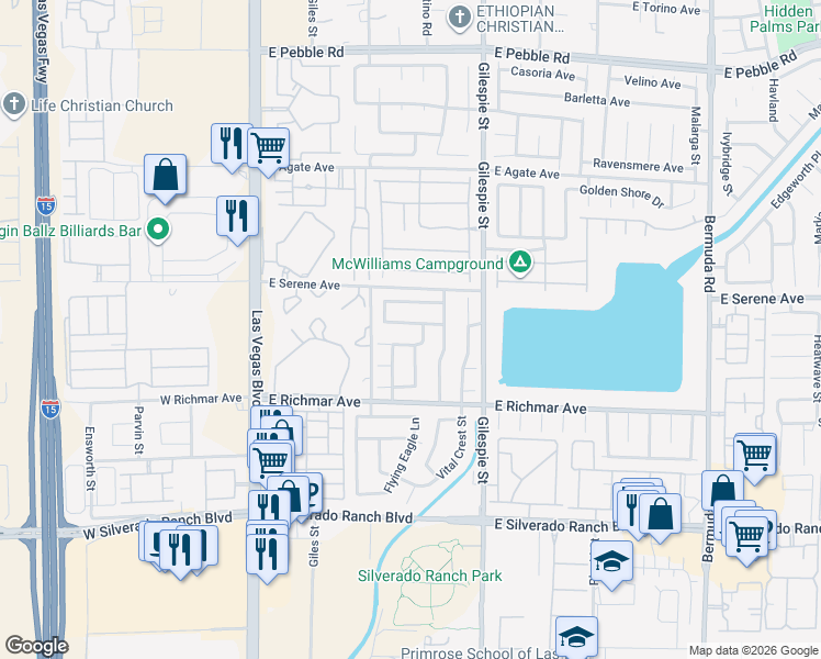 map of restaurants, bars, coffee shops, grocery stores, and more near 137 Windy Creek Avenue in Las Vegas